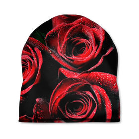 Шапка 3D с принтом Розы в Тюмени, 100% полиэстер | универсальный размер, печать по всей поверхности изделия | алый | красный | роса | фото | цветы