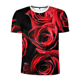 Мужская футболка 3D спортивная с принтом Розы в Тюмени, 100% полиэстер с улучшенными характеристиками | приталенный силуэт, круглая горловина, широкие плечи, сужается к линии бедра | алый | красный | роса | фото | цветы