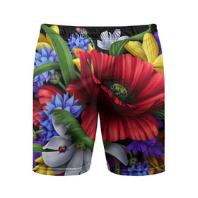 Мужские шорты 3D спортивные с принтом Композиция цветов в Тюмени,  |  | композиция | мак | ромашки | цветы