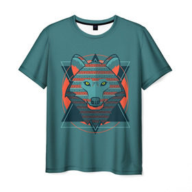 Мужская футболка 3D с принтом Волк в Тюмени, 100% полиэфир | прямой крой, круглый вырез горловины, длина до линии бедер | арт | волк | глаза | искусство | красный | синий | стилизация | треугольники | цвет