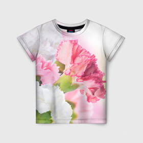 Детская футболка 3D с принтом Белые и розовые цветы в Тюмени, 100% гипоаллергенный полиэфир | прямой крой, круглый вырез горловины, длина до линии бедер, чуть спущенное плечо, ткань немного тянется | лепестки | прикольные картинки | цветочки | цветы