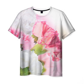 Мужская футболка 3D с принтом Белые и розовые цветы в Тюмени, 100% полиэфир | прямой крой, круглый вырез горловины, длина до линии бедер | лепестки | прикольные картинки | цветочки | цветы