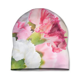 Шапка 3D с принтом Белые и розовые цветы в Тюмени, 100% полиэстер | универсальный размер, печать по всей поверхности изделия | лепестки | прикольные картинки | цветочки | цветы