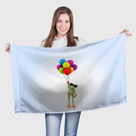 Флаг 3D с принтом Лягушка на воздушных шарах в Тюмени, 100% полиэстер | плотность ткани — 95 г/м2, размер — 67 х 109 см. Принт наносится с одной стороны | 