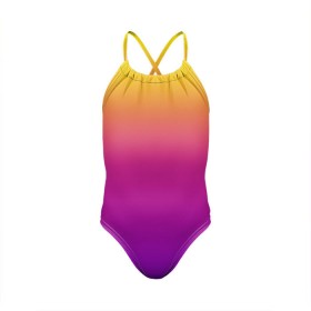Детский купальник 3D с принтом Чёткий градиент в Тюмени, Полиэстер 85%, Спандекс 15% | Слитный крой, подклад по переду изделия, узкие бретели | Тематика изображения на принте: cs:go | градиент | диджей | желтый | музыка | розовый | синий | фиолетовый | чёткий