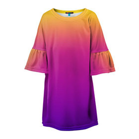 Детское платье 3D с принтом Чёткий градиент в Тюмени, 100% полиэстер | прямой силуэт, чуть расширенный к низу. Круглая горловина, на рукавах — воланы | Тематика изображения на принте: cs:go | градиент | диджей | желтый | музыка | розовый | синий | фиолетовый | чёткий