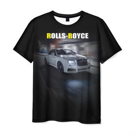 Мужская футболка 3D с принтом Rolls-Royce в Тюмени, 100% полиэфир | прямой крой, круглый вырез горловины, длина до линии бедер | Тематика изображения на принте: rolls royce | авто | автомобиль | роллс ройс