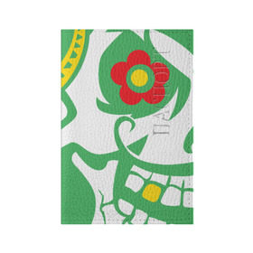 Обложка для паспорта матовая кожа с принтом Мексиканский череп в Тюмени, натуральная матовая кожа | размер 19,3 х 13,7 см; прозрачные пластиковые крепления | Тематика изображения на принте: 