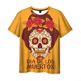 Мужская футболка 3D с принтом Мексиканский череп в Тюмени, 100% полиэфир | прямой крой, круглый вырез горловины, длина до линии бедер | cobwebs | color | day of the dead | dead | death | eyes | girl | holiday | makeup | mask | mexican skull | mexico | ornament | pattern | взгляд | девушка | день мертвых | макияж | маска | мексика | мексиканский череп | мертвецов | орнамент | паутина | пра