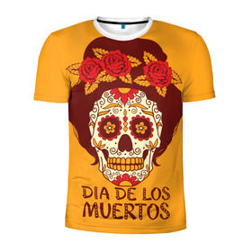 Мужская футболка 3D спортивная с принтом Мексиканский череп в Тюмени, 100% полиэстер с улучшенными характеристиками | приталенный силуэт, круглая горловина, широкие плечи, сужается к линии бедра | cobwebs | color | day of the dead | dead | death | eyes | girl | holiday | makeup | mask | mexican skull | mexico | ornament | pattern | взгляд | девушка | день мертвых | макияж | маска | мексика | мексиканский череп | мертвецов | орнамент | паутина | пра