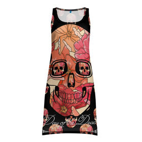 Платье-майка 3D с принтом Мексиканский череп в Тюмени, 100% полиэстер | полуприлегающий силуэт, широкие бретели, круглый вырез горловины, удлиненный подол сзади. | день мертвых | мексика | паттерн | традиция | узоры | цветы