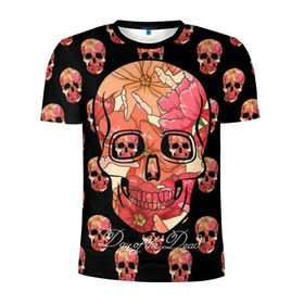 Мужская футболка 3D спортивная с принтом Мексиканский череп в Тюмени, 100% полиэстер с улучшенными характеристиками | приталенный силуэт, круглая горловина, широкие плечи, сужается к линии бедра | Тематика изображения на принте: день мертвых | мексика | паттерн | традиция | узоры | цветы