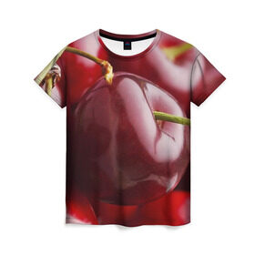 Женская футболка 3D с принтом Черешня в Тюмени, 100% полиэфир ( синтетическое хлопкоподобное полотно) | прямой крой, круглый вырез горловины, длина до линии бедер | вишня | черешня