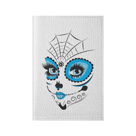 Обложка для паспорта матовая кожа с принтом Мексиканский череп в Тюмени, натуральная матовая кожа | размер 19,3 х 13,7 см; прозрачные пластиковые крепления | белый | девушка | день мертвых | мексика | традция | узоры | цветы