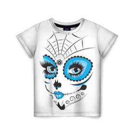 Детская футболка 3D с принтом Мексиканский череп в Тюмени, 100% гипоаллергенный полиэфир | прямой крой, круглый вырез горловины, длина до линии бедер, чуть спущенное плечо, ткань немного тянется | белый | девушка | день мертвых | мексика | традция | узоры | цветы