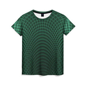Женская футболка 3D с принтом Парящие кружки в Тюмени, 100% полиэфир ( синтетическое хлопкоподобное полотно) | прямой крой, круглый вырез горловины, длина до линии бедер | абстракция | зеленый | круги | объем | стиль | тень