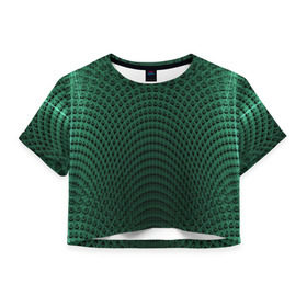 Женская футболка 3D укороченная с принтом Парящие кружки в Тюмени, 100% полиэстер | круглая горловина, длина футболки до линии талии, рукава с отворотами | абстракция | зеленый | круги | объем | стиль | тень