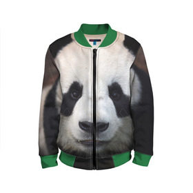 Детский бомбер 3D с принтом Милая панда в Тюмени, 100% полиэстер | застегивается на молнию, по бокам два кармана без застежек, мягкие манжеты, по низу бомбера и на воротнике — эластичная резинка | animal | hunny | panda | животные | классная | милая | милота | панда | фото | хорошая