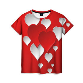 Женская футболка 3D с принтом Сердца в Тюмени, 100% полиэфир ( синтетическое хлопкоподобное полотно) | прямой крой, круглый вырез горловины, длина до линии бедер | heart | любовь | сердце