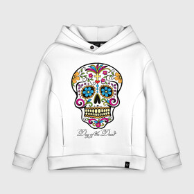 Детское худи Oversize хлопок с принтом Мексиканский череп в Тюмени, френч-терри — 70% хлопок, 30% полиэстер. Мягкий теплый начес внутри —100% хлопок | боковые карманы, эластичные манжеты и нижняя кромка, капюшон на магнитной кнопке | color | day of the dead | dead | death | holiday | mexican skull | mexico | ornament | pattern | день мертвых | мексика | мексиканский череп | мертвецов | орнамент | праздник | узоры | цветы