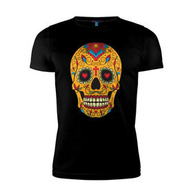 Мужская футболка премиум с принтом Мексиканский череп в Тюмени, 92% хлопок, 8% лайкра | приталенный силуэт, круглый вырез ворота, длина до линии бедра, короткий рукав | Тематика изображения на принте: color | day of the dead | dead | death | halloween | holiday | mexican skull | mexico | ornament | pattern | день мертвых | мексика | мексиканский череп | мертвецов | орнамент | праздник | узоры | хэллоуин | цветы