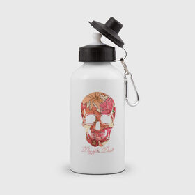 Бутылка спортивная с принтом Мексиканский череп в Тюмени, металл | емкость — 500 мл, в комплекте две пластиковые крышки и карабин для крепления | Тематика изображения на принте: 