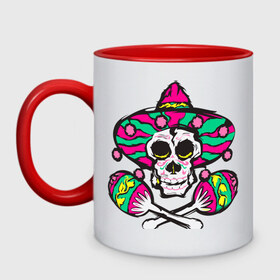 Кружка двухцветная с принтом Мексиканский череп в Тюмени, керамика | объем — 330 мл, диаметр — 80 мм. Цветная ручка и кайма сверху, в некоторых цветах — вся внутренняя часть | 
