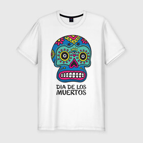 Мужская футболка премиум с принтом Мексиканский череп в Тюмени, 92% хлопок, 8% лайкра | приталенный силуэт, круглый вырез ворота, длина до линии бедра, короткий рукав | 