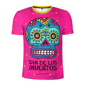 Мужская футболка 3D спортивная с принтом Мексиканский череп в Тюмени, 100% полиэстер с улучшенными характеристиками | приталенный силуэт, круглая горловина, широкие плечи, сужается к линии бедра | день мертвыхб сахарный череп | мексика | традиция | узоры | цветы