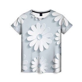 Женская футболка 3D с принтом Бумажные цветы в Тюмени, 100% полиэфир ( синтетическое хлопкоподобное полотно) | прямой крой, круглый вырез горловины, длина до линии бедер | бумажные | девушкам | цветы