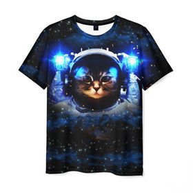 Мужская футболка 3D с принтом Кот космонавт в Тюмени, 100% полиэфир | прямой крой, круглый вырез горловины, длина до линии бедер | звёздное небо | космос | кот | кошка | прикольные картинки