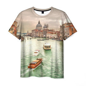 Мужская футболка 3D с принтом Венеция в Тюмени, 100% полиэфир | прямой крой, круглый вырез горловины, длина до линии бедер | 