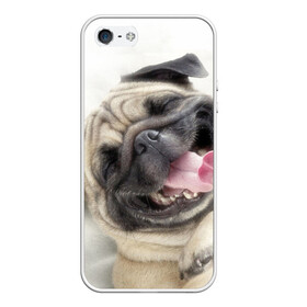 Чехол для iPhone 5/5S матовый с принтом Смешная собачка в Тюмени, Силикон | Область печати: задняя сторона чехла, без боковых панелей | прикол | смешная | смешно | собака | язык