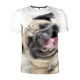 Мужская футболка 3D спортивная с принтом Смешная собачка в Тюмени, 100% полиэстер с улучшенными характеристиками | приталенный силуэт, круглая горловина, широкие плечи, сужается к линии бедра | прикол | смешная | смешно | собака | язык