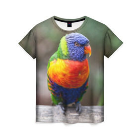 Женская футболка 3D с принтом Попугай в Тюмени, 100% полиэфир ( синтетическое хлопкоподобное полотно) | прямой крой, круглый вырез горловины, длина до линии бедер | пернатые | попугай | прикольные картинки | природа | птица
