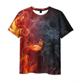 Мужская футболка 3D с принтом Стихия огня в Тюмени, 100% полиэфир | прямой крой, круглый вырез горловины, длина до линии бедер | Тематика изображения на принте: дым | пламя | страсть