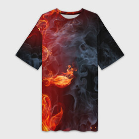 Платье-футболка 3D с принтом Стихия огня в Тюмени,  |  | дым | пламя | страсть