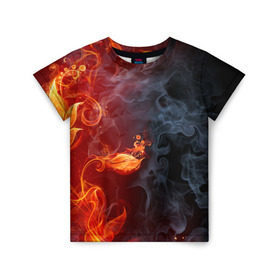 Детская футболка 3D с принтом Стихия огня в Тюмени, 100% гипоаллергенный полиэфир | прямой крой, круглый вырез горловины, длина до линии бедер, чуть спущенное плечо, ткань немного тянется | Тематика изображения на принте: дым | пламя | страсть