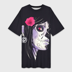 Платье-футболка 3D с принтом День мертвецов в Тюмени,  |  | Тематика изображения на принте: mexi | день мертвых | мексика | мексиканский череп | мертвецов | орнамент | праздник | узоры | цветы