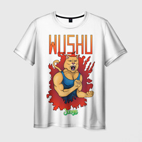 Мужская футболка 3D с принтом WUSHU jungle в Тюмени, 100% полиэфир | прямой крой, круглый вырез горловины, длина до линии бедер | арт | боевые искусства | животные | красный | пума | рисунки | синий | спорт | ушу | шрифт