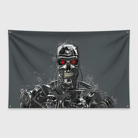Флаг-баннер с принтом Терминатор 2 в Тюмени, 100% полиэстер | размер 67 х 109 см, плотность ткани — 95 г/м2; по краям флага есть четыре люверса для крепления | terminator | арнольд шварценнегер | боевик | робот