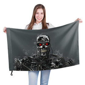 Флаг 3D с принтом Терминатор 2 в Тюмени, 100% полиэстер | плотность ткани — 95 г/м2, размер — 67 х 109 см. Принт наносится с одной стороны | terminator | арнольд шварценнегер | боевик | робот