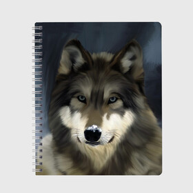 Тетрадь с принтом Картина волк в Тюмени, 100% бумага | 48 листов, плотность листов — 60 г/м2, плотность картонной обложки — 250 г/м2. Листы скреплены сбоку удобной пружинной спиралью. Уголки страниц и обложки скругленные. Цвет линий — светло-серый
 | волк | животные | собака