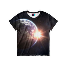 Детская футболка 3D с принтом Космический свет в Тюмени, 100% гипоаллергенный полиэфир | прямой крой, круглый вырез горловины, длина до линии бедер, чуть спущенное плечо, ткань немного тянется | Тематика изображения на принте: вселенная | галактика | земля | солнце
