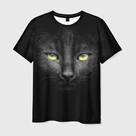 Мужская футболка 3D с принтом Черный кот в Тюмени, 100% полиэфир | прямой крой, круглый вырез горловины, длина до линии бедер | 
