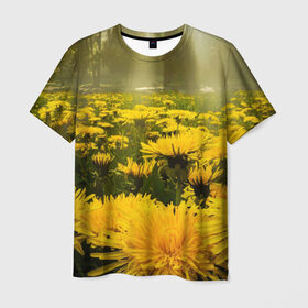 Мужская футболка 3D с принтом Цветочная поляна в Тюмени, 100% полиэфир | прямой крой, круглый вырез горловины, длина до линии бедер | лес | поляна | прикольные картинки | цветочки | цветы