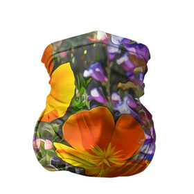 Бандана-труба 3D с принтом Оранжевые цветы в Тюмени, 100% полиэстер, ткань с особыми свойствами — Activecool | плотность 150‒180 г/м2; хорошо тянется, но сохраняет форму | лепестки | прикольные картинки | цветочки | цветы