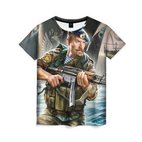 Женская футболка 3D с принтом ВДВ в Тюмени, 100% полиэфир ( синтетическое хлопкоподобное полотно) | прямой крой, круглый вырез горловины, длина до линии бедер | армия