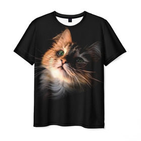 Мужская футболка 3D с принтом Зеленоглазый котёнок в Тюмени, 100% полиэфир | прямой крой, круглый вырез горловины, длина до линии бедер | кот | кошка | прикольные картинки