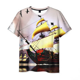 Мужская футболка 3D с принтом Фрегат в Тюмени, 100% полиэфир | прямой крой, круглый вырез горловины, длина до линии бедер | вмф | исторический | корабль | море | океан | парусник